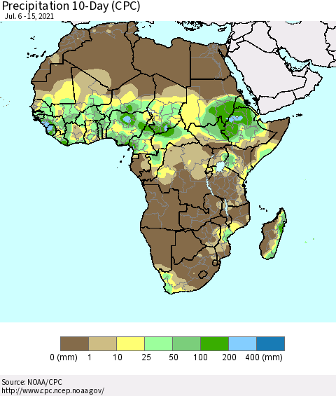 Africa Precipitation 10-Day (CPC) Thematic Map For 7/6/2021 - 7/15/2021