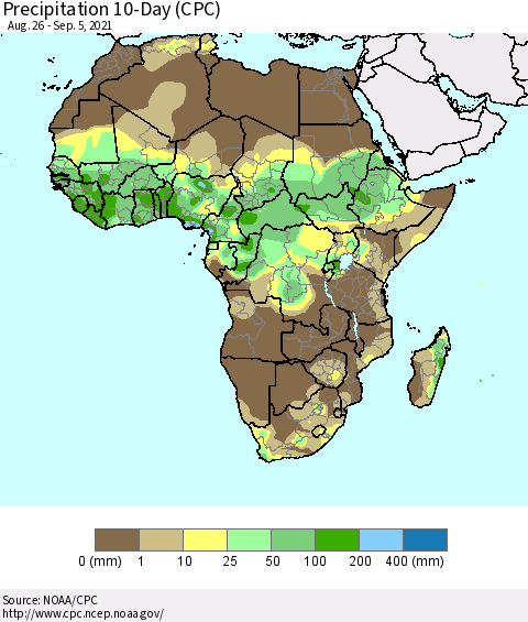 Africa Precipitation 10-Day (CPC) Thematic Map For 8/26/2021 - 9/5/2021