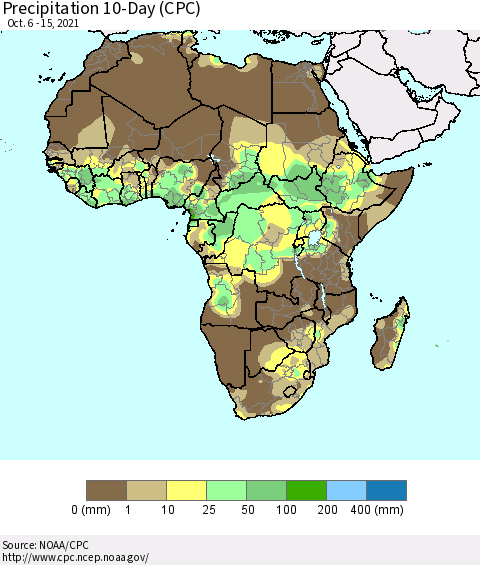 Africa Precipitation 10-Day (CPC) Thematic Map For 10/6/2021 - 10/15/2021