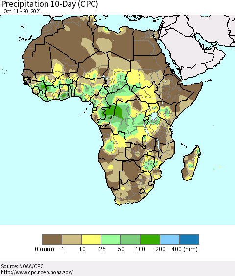 Africa Precipitation 10-Day (CPC) Thematic Map For 10/11/2021 - 10/20/2021