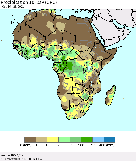 Africa Precipitation 10-Day (CPC) Thematic Map For 10/16/2021 - 10/25/2021