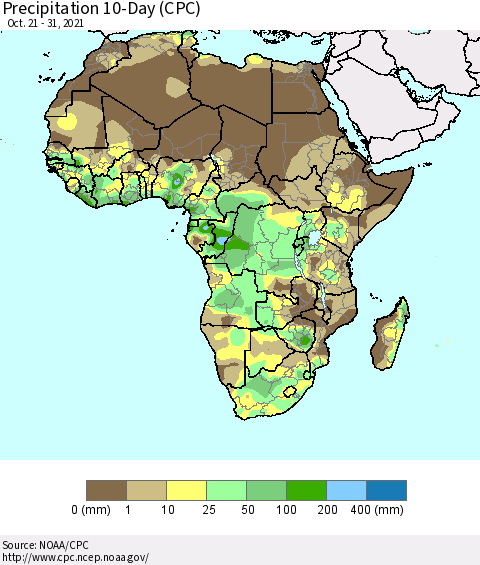 Africa Precipitation 10-Day (CPC) Thematic Map For 10/21/2021 - 10/31/2021