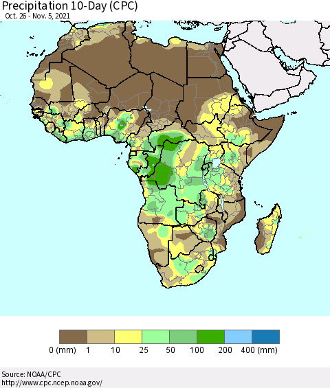 Africa Precipitation 10-Day (CPC) Thematic Map For 10/26/2021 - 11/5/2021