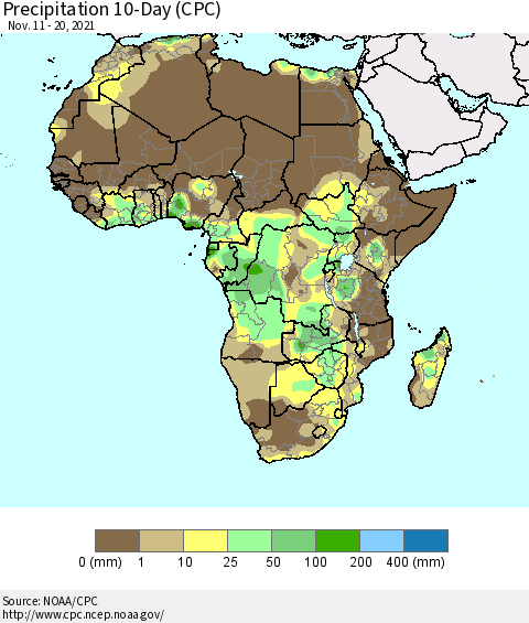 Africa Precipitation 10-Day (CPC) Thematic Map For 11/11/2021 - 11/20/2021