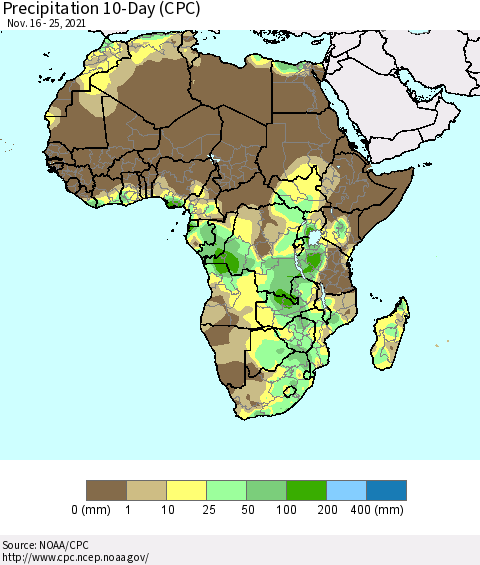 Africa Precipitation 10-Day (CPC) Thematic Map For 11/16/2021 - 11/25/2021