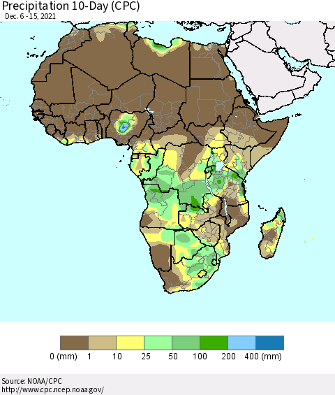 Africa Precipitation 10-Day (CPC) Thematic Map For 12/6/2021 - 12/15/2021