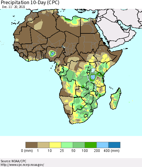 Africa Precipitation 10-Day (CPC) Thematic Map For 12/11/2021 - 12/20/2021