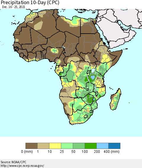 Africa Precipitation 10-Day (CPC) Thematic Map For 12/16/2021 - 12/25/2021
