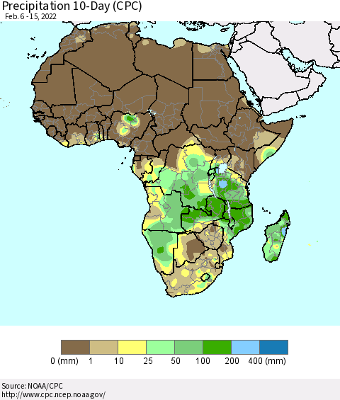 Africa Precipitation 10-Day (CPC) Thematic Map For 2/6/2022 - 2/15/2022