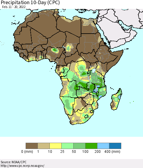 Africa Precipitation 10-Day (CPC) Thematic Map For 2/11/2022 - 2/20/2022