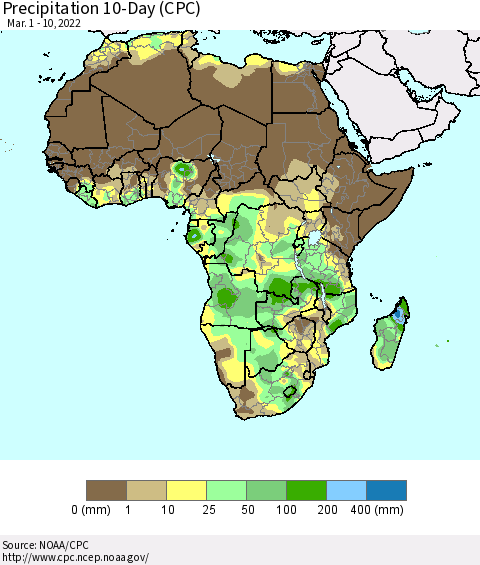 Africa Precipitation 10-Day (CPC) Thematic Map For 3/1/2022 - 3/10/2022