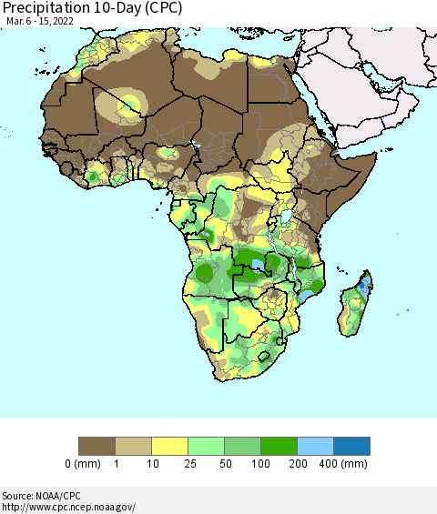 Africa Precipitation 10-Day (CPC) Thematic Map For 3/6/2022 - 3/15/2022