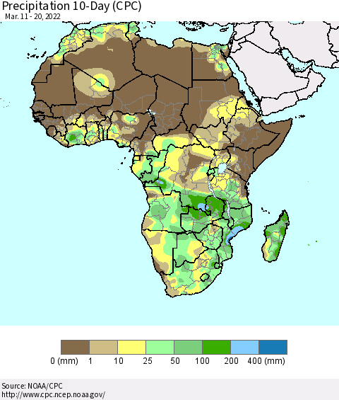 Africa Precipitation 10-Day (CPC) Thematic Map For 3/11/2022 - 3/20/2022