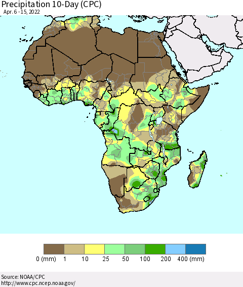 Africa Precipitation 10-Day (CPC) Thematic Map For 4/6/2022 - 4/15/2022