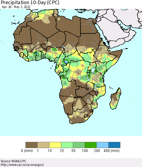 Africa Precipitation 10-Day (CPC) Thematic Map For 4/26/2022 - 5/5/2022