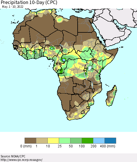 Africa Precipitation 10-Day (CPC) Thematic Map For 5/1/2022 - 5/10/2022