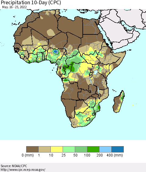 Africa Precipitation 10-Day (CPC) Thematic Map For 5/16/2022 - 5/25/2022