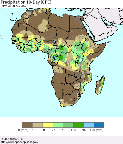 Africa Precipitation 10-Day (CPC) Thematic Map For 5/26/2022 - 6/5/2022