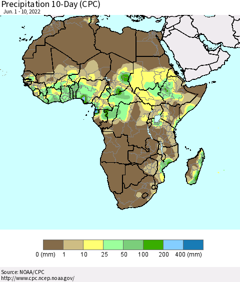 Africa Precipitation 10-Day (CPC) Thematic Map For 6/1/2022 - 6/10/2022