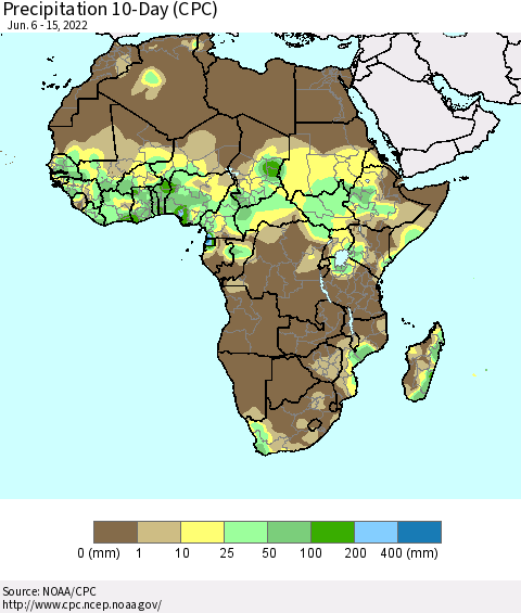 Africa Precipitation 10-Day (CPC) Thematic Map For 6/6/2022 - 6/15/2022