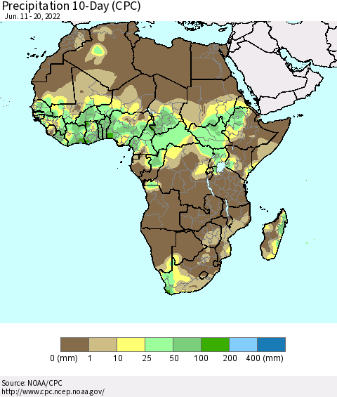 Africa Precipitation 10-Day (CPC) Thematic Map For 6/11/2022 - 6/20/2022