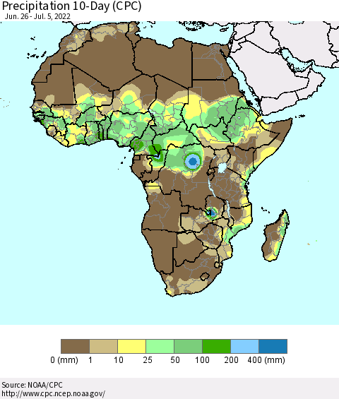 Africa Precipitation 10-Day (CPC) Thematic Map For 6/26/2022 - 7/5/2022