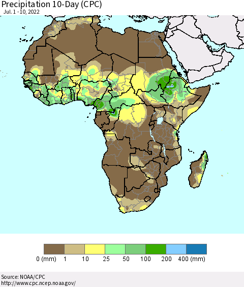 Africa Precipitation 10-Day (CPC) Thematic Map For 7/1/2022 - 7/10/2022