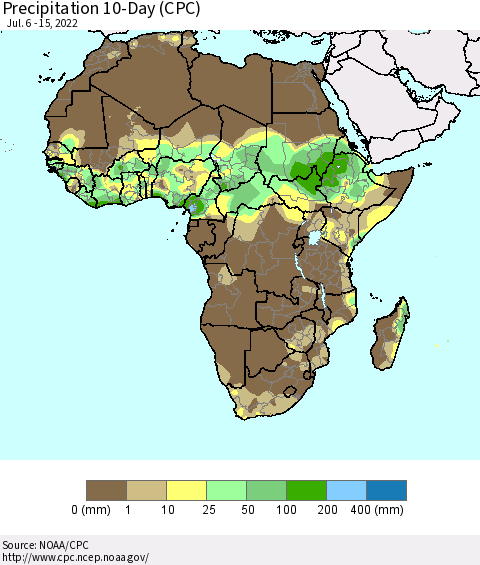Africa Precipitation 10-Day (CPC) Thematic Map For 7/6/2022 - 7/15/2022