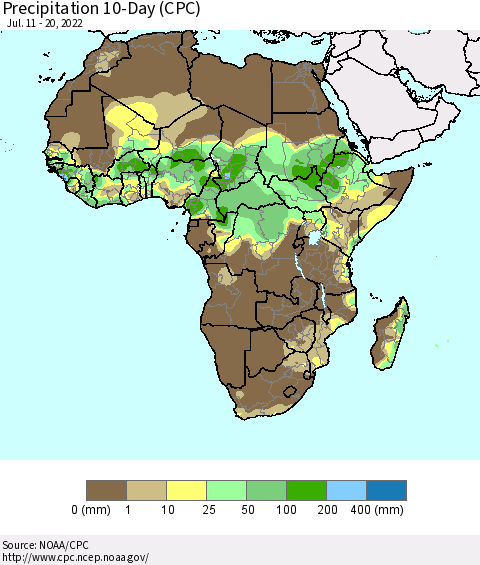 Africa Precipitation 10-Day (CPC) Thematic Map For 7/11/2022 - 7/20/2022