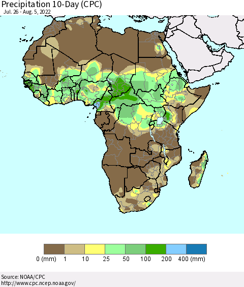 Africa Precipitation 10-Day (CPC) Thematic Map For 7/26/2022 - 8/5/2022
