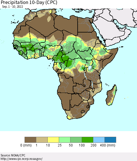 Africa Precipitation 10-Day (CPC) Thematic Map For 9/1/2022 - 9/10/2022