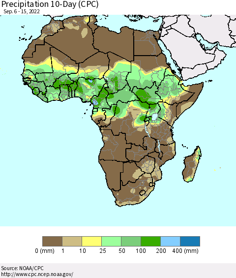 Africa Precipitation 10-Day (CPC) Thematic Map For 9/6/2022 - 9/15/2022