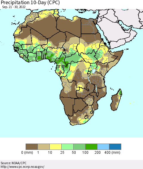 Africa Precipitation 10-Day (CPC) Thematic Map For 9/21/2022 - 9/30/2022