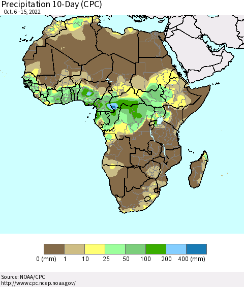 Africa Precipitation 10-Day (CPC) Thematic Map For 10/6/2022 - 10/15/2022