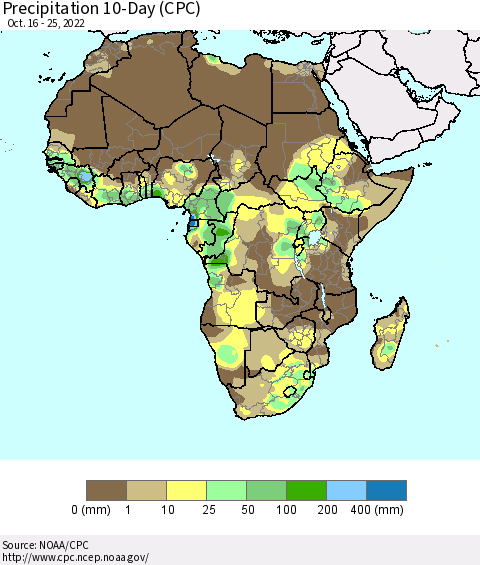Africa Precipitation 10-Day (CPC) Thematic Map For 10/16/2022 - 10/25/2022