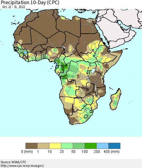 Africa Precipitation 10-Day (CPC) Thematic Map For 10/21/2022 - 10/31/2022