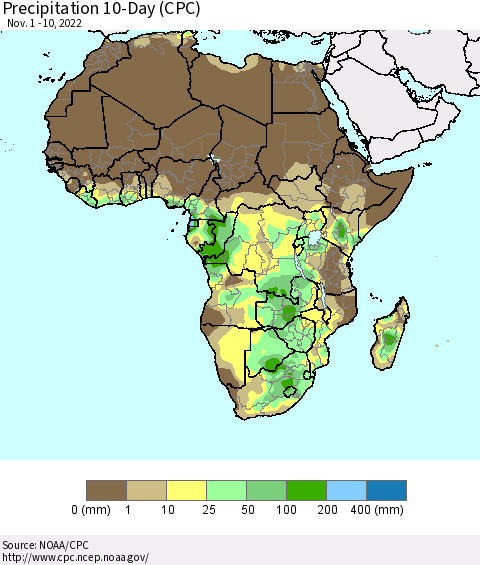 Africa Precipitation 10-Day (CPC) Thematic Map For 11/1/2022 - 11/10/2022