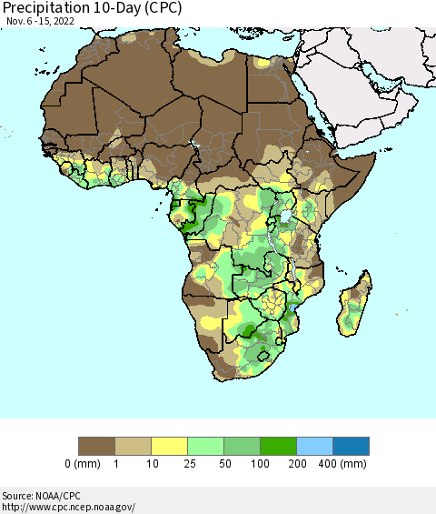 Africa Precipitation 10-Day (CPC) Thematic Map For 11/6/2022 - 11/15/2022