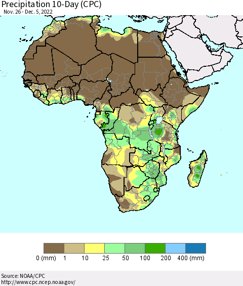 Africa Precipitation 10-Day (CPC) Thematic Map For 11/26/2022 - 12/5/2022