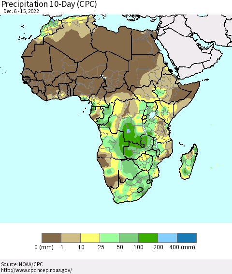 Africa Precipitation 10-Day (CPC) Thematic Map For 12/6/2022 - 12/15/2022