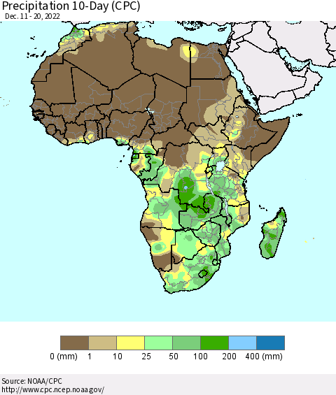 Africa Precipitation 10-Day (CPC) Thematic Map For 12/11/2022 - 12/20/2022