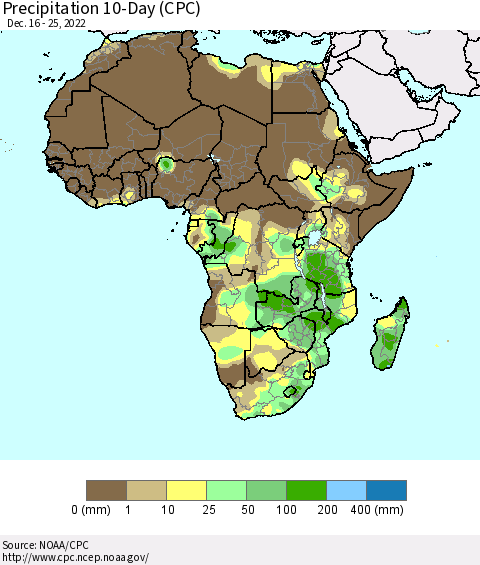 Africa Precipitation 10-Day (CPC) Thematic Map For 12/16/2022 - 12/25/2022