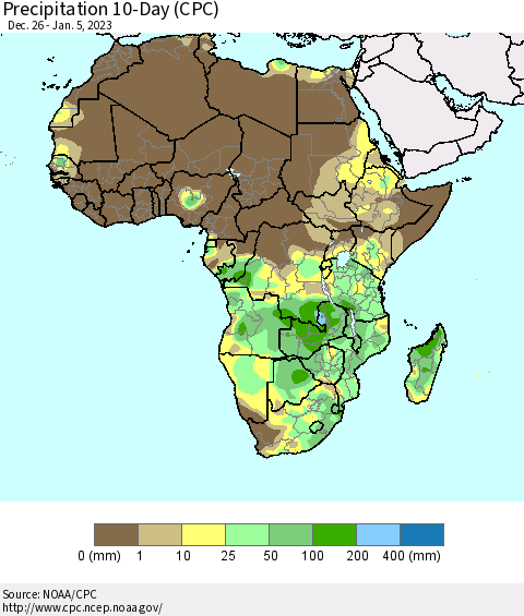 Africa Precipitation 10-Day (CPC) Thematic Map For 12/26/2022 - 1/5/2023