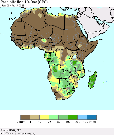 Africa Precipitation 10-Day (CPC) Thematic Map For 1/26/2023 - 2/5/2023