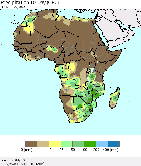 Africa Precipitation 10-Day (CPC) Thematic Map For 2/11/2023 - 2/20/2023