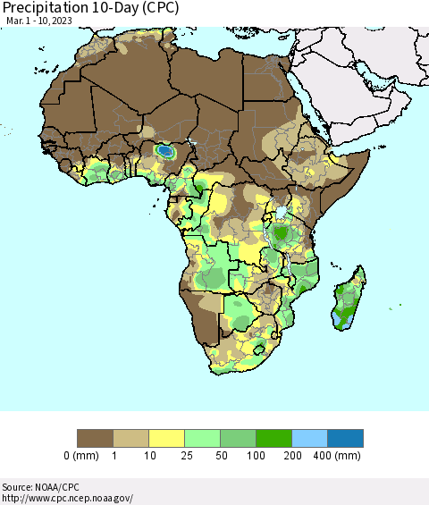 Africa Precipitation 10-Day (CPC) Thematic Map For 3/1/2023 - 3/10/2023