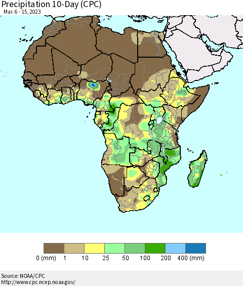 Africa Precipitation 10-Day (CPC) Thematic Map For 3/6/2023 - 3/15/2023