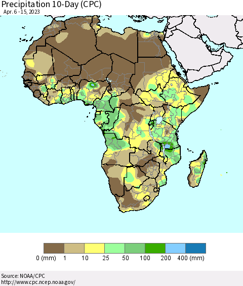 Africa Precipitation 10-Day (CPC) Thematic Map For 4/6/2023 - 4/15/2023