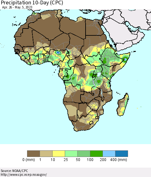 Africa Precipitation 10-Day (CPC) Thematic Map For 4/26/2023 - 5/5/2023