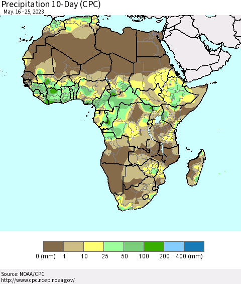 Africa Precipitation 10-Day (CPC) Thematic Map For 5/16/2023 - 5/25/2023